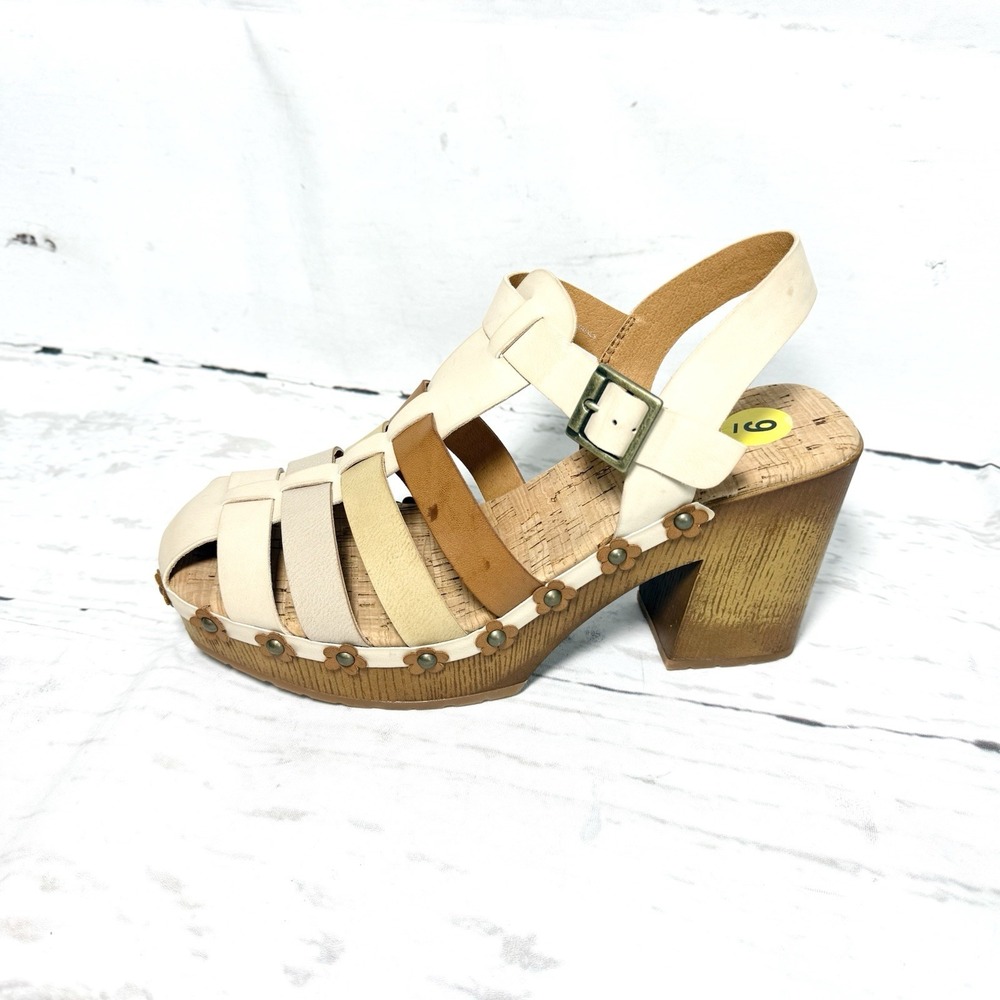 Kork-Ease Shoes Womens 9M Brown Beige Sandals Platform Close Toe Studded New